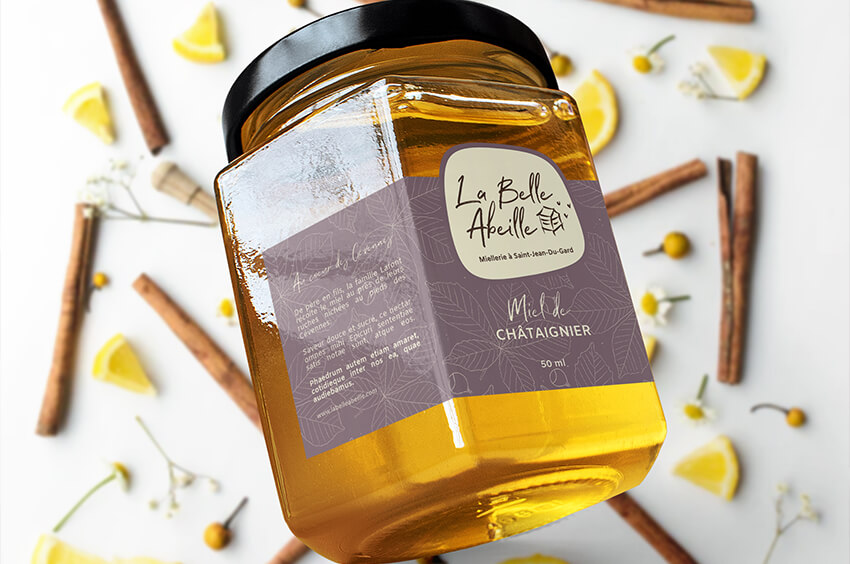 la belle abeille apiculteur apiculture dans les cévennes étiquette packaging pot de miel design micocoule studio graphiste éthique artisanat produits locaux